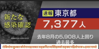टोकियोमा बुधबार कोरोनाभाइरसबाट सङ्क्रमित व्यक्तिहरूको सङ्ख्या पहिलोपटक ७ हजार नाघ्यो
